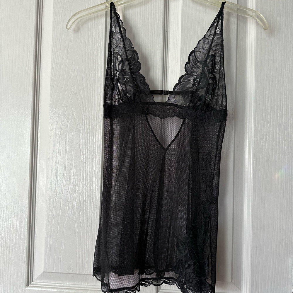 Sheer Mesh Lace Nighty (black)